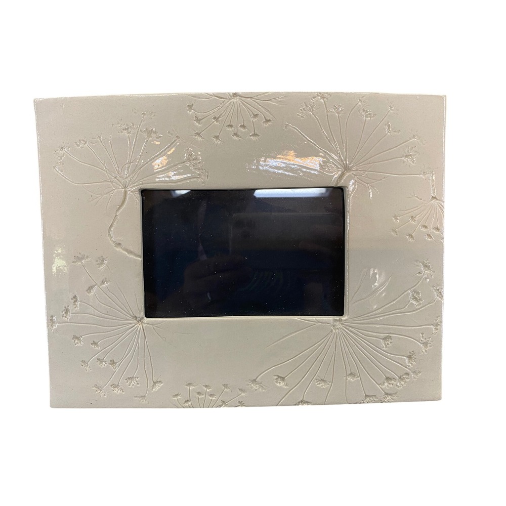 Cream Ceramic Dandelion Floral Debossed 4x6 Photo Picture Frame Glossy Finish